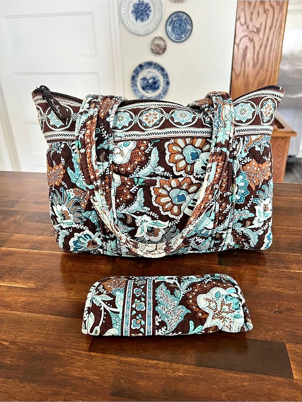 Vera Bradley Java Blue Betsy Tote & Glasses Case